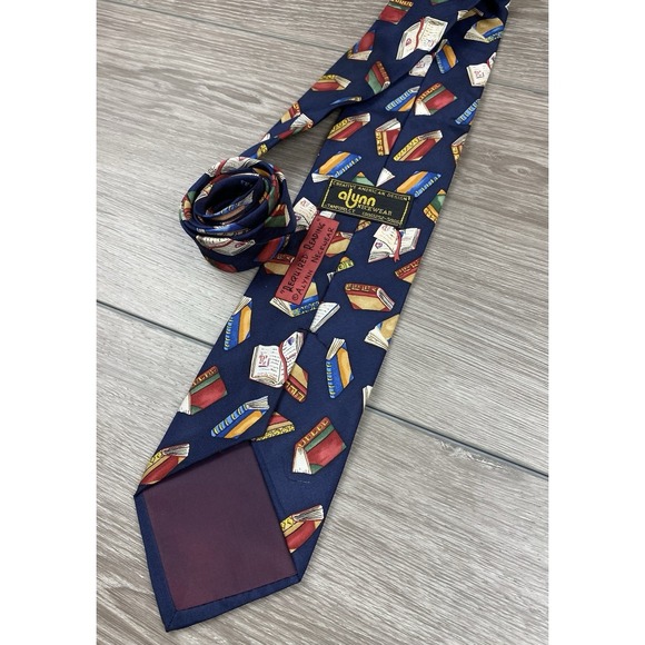 Alynn Neckwear Men's Vintage School "Required Reading " 100% Silk Tie Blue - Picture 3 of 6